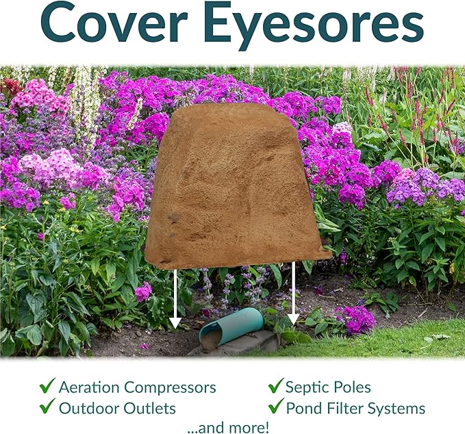 Sunnydaze 11” H Small Faux Landscape Rock Cover - Lightweight Polyresin Fake Rock Well Pump Cover for Outside – Realistic Natural Texture – Sand - Set of 2