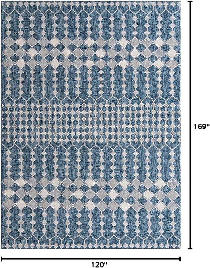 Unique Loom Outdoor Trellis Collection Area Rug - Traliccio (10' x 14' 1" Rectangle, Blue/ Ivory)