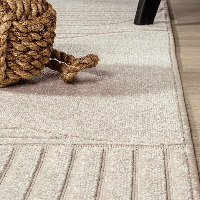 JONATHAN Y Nordby High-Low Arch Striped Ivory/Cream Indoor/Outdoor Area Rug, 12x18, Pet Friendly, Non-Shedding, Stain Resistant, Easy-Cleaning for Backyard, Patio (SCN104B-18)