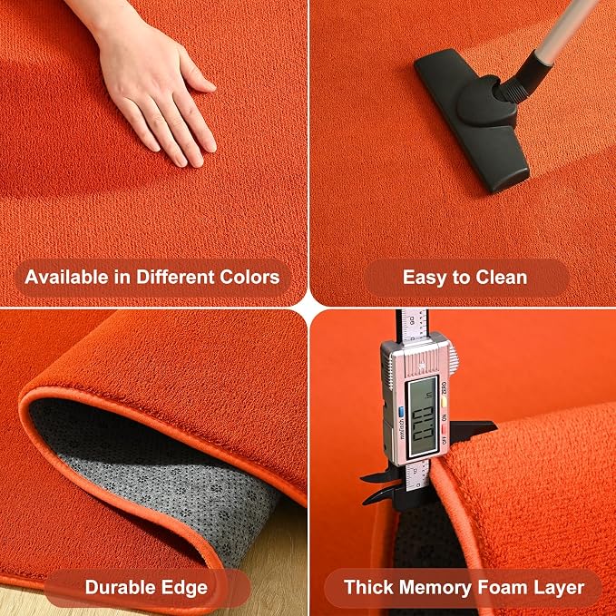 Amearea Large Area Rugs for Bedroom Living Room, 6x9 Orange Memory Foam Rug | Thickened Fluffy Indoor Washable Rugs Non Slip Minimalist Carpet for Boys Girls Dorm Nursery Room Decor