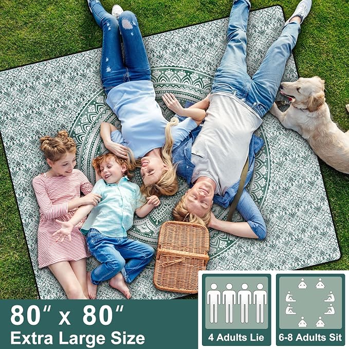 80x80" Extra Large Picnic Blankets Waterproof Sandproof Couple Outdoor Beach Blanket Foldable Grass Park Lawn Concert Mat Summer Camping Essentials Rv Travel Vacation Accessories Festival Gift
