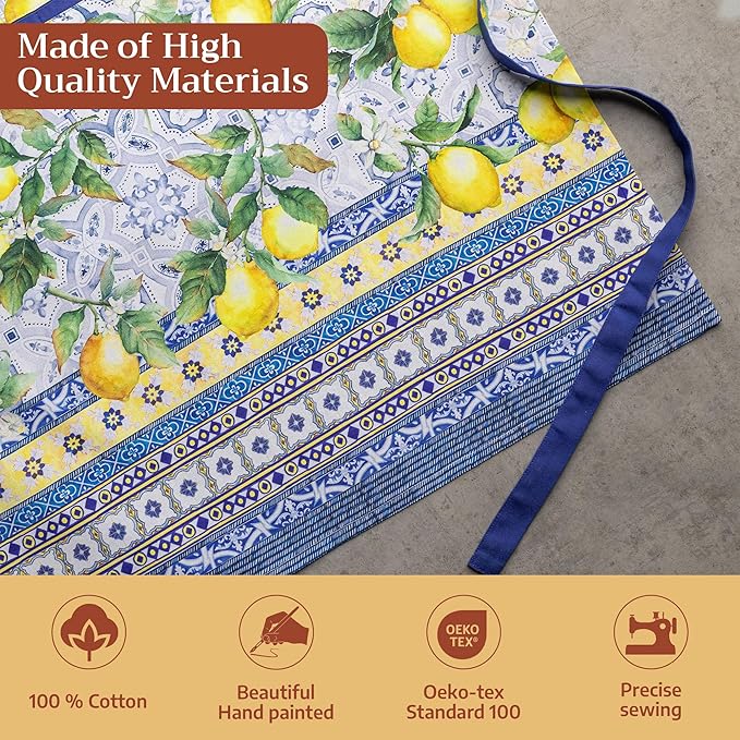 Maison d' Hermine Aprons for women with Pocket 100% Cotton (27.50"x31.50") | Adjustable Neck Strap & long ties Apron Men Chef Wedding Cooking Gardening Server Maid