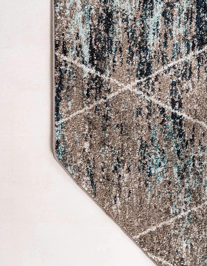 Unique Loom Trellis Frieze Collection Area Rug - Geometric (7' 10" Octagon, Blue Multi/ Ivory)