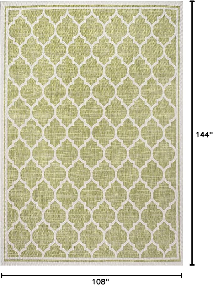 JONATHAN Y Moroccan Trellis Indoor Outdoor Area Rug 9X12 Green/Cream, Trebol Textured Weave for Backyard, Patio, Porch, Easy-Cleaning, High Traffic, Pet-Friendly, Non-Shedding (SMB109G-9)