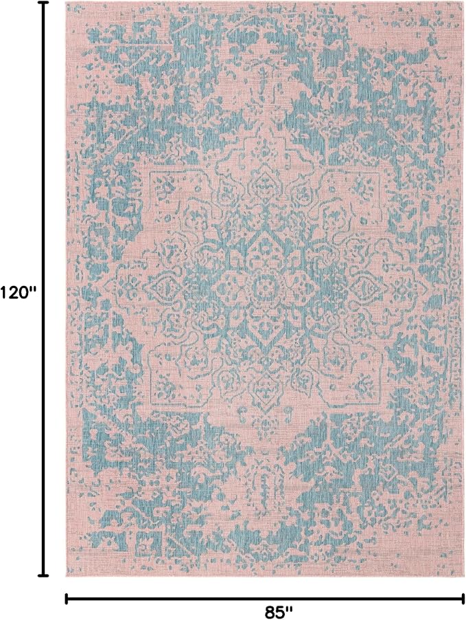Unique Loom Jill Zarin Jill Zarin Outdoor Collection Area Rug - Dubai (7' 1" x 10' Rectangle, Pink and Aqua/Light Blue)