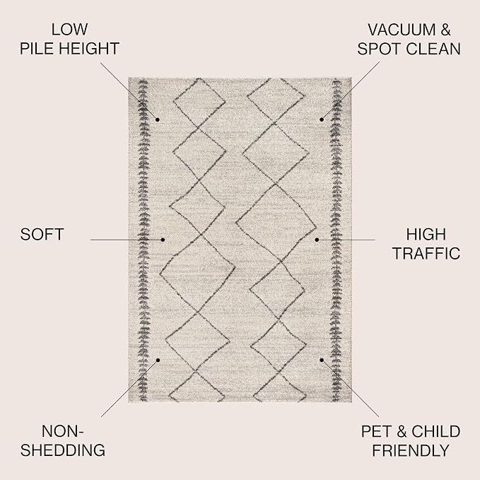 JONATHAN Y Zaina Moroccan Beni Souk Cream/Gray Indoor Area Rug, 8x10, Contemporary, Modern, Easy-Cleaning for Living Room, Bedroom, Kitchen, Pet Friendly, Non-Shedding (MOH203B-8)