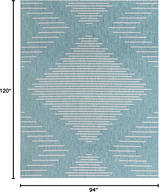 Unique Loom Outdoor Modern Collection Area Rug - Tambor (7' 10" x 10' Rectangle, Light Aqua/ Ivory)