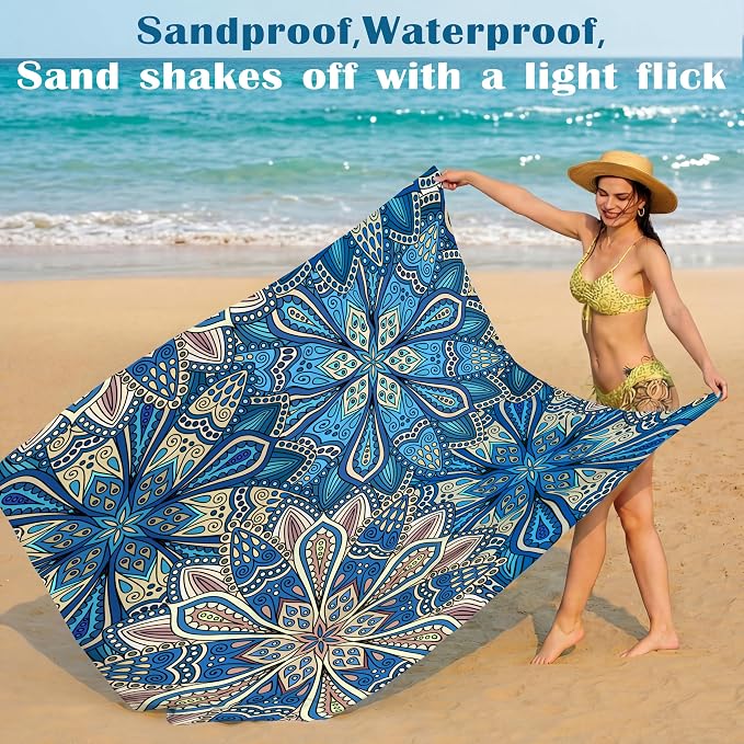 Famstar Beach Blanket Oversized Extra Large 78"X81"/10'X9',Waterproof Sandproof Beach Blanket 2-8 Adults Lightweight Durable for Travel Camping Hiking Picnic