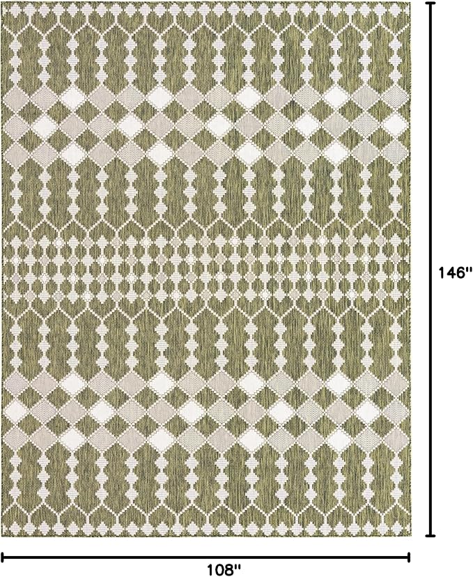 Unique Loom Outdoor Trellis Collection Area Rug - Traliccio (9' x 12' 2" Rectangle, Green/ Ivory)