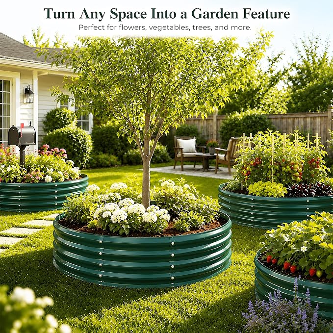 6FT Round Raised Garden Bed, Heavy Duty Galvanized Metal Planter Box for Vegetables, Flowers & Herbs, Rust-Resistant Outdoor Gardening Bed with Modern Green Finish & Easy DIY Assembly