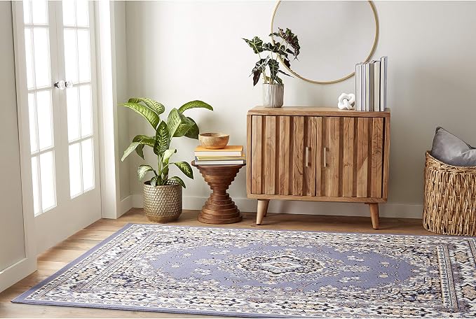 Home Dynamix Premium Sakarya Traditional Medallion Border Area Rug, Country Blue, 9'2"x12'5" Rectangle