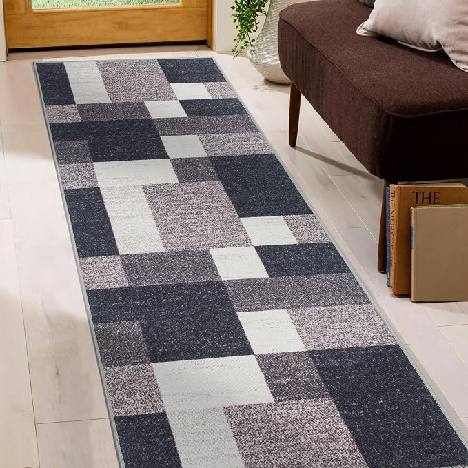 Rugshop Modern Boxes Non-Slip Living Room Bedroom Runner Rug Gray 2' x 7' | Rectangular, Size 2' X 7', Dining Room, Home Office, Kitchen, Entryway, Hallway, Nursery, Kids Room, Guest Room