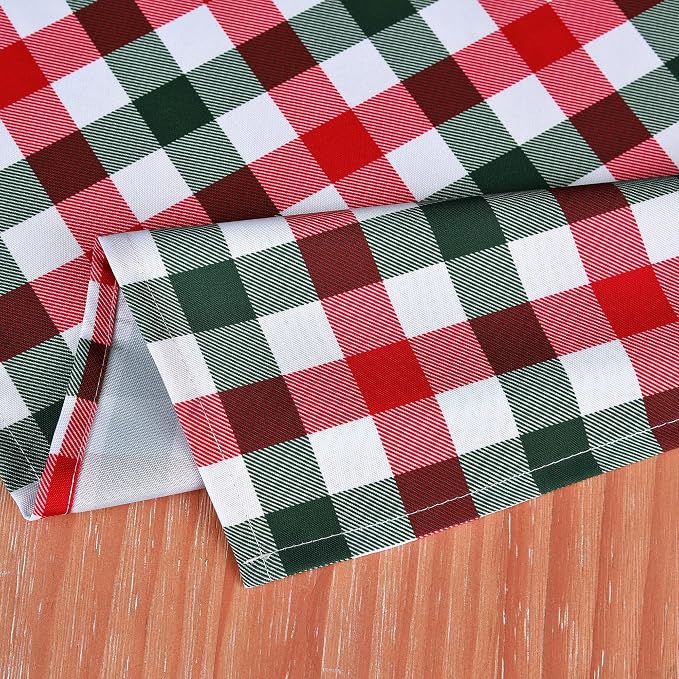 Gingham Xmas Tablecloth Fabric - Oblong 58x120 Water Resistant Christmas Plaid Table Cloth for Indoor/Outdoor Use - Red Tabletop Cover Perfect for Birthday, Picnics, Gardens