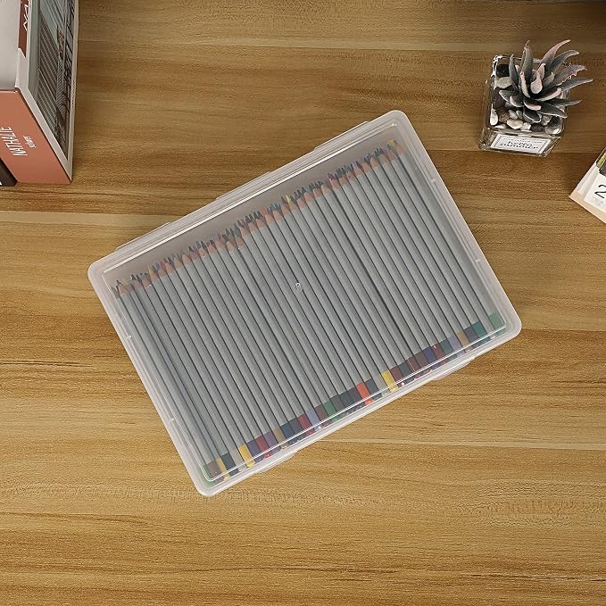 BTSKY Clear Plastic Storage Box with Flap Lid, Multipurpose Craft Organizers and Storage Box Art Supply Storage Organizer Plastic Sewing Box for Beads Pencils Notebooks, 6 Pack Medium