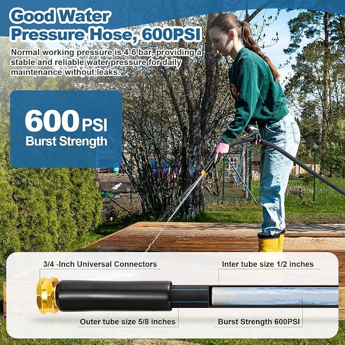 CXEZSIK Garden Hose, Lightweight, Non-Expanding, Leak-Proof Metal Connector, No-Knot No-Tangle, Easy to Store and Carry, Wear-Resistant, 3/4GHT Flexible Water Hose, Hose for Yard, Garden, Outdoor