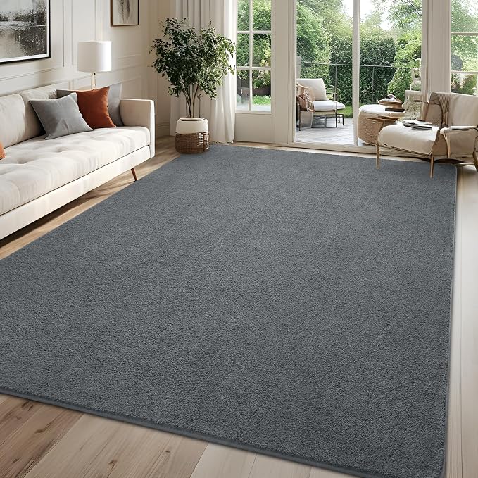 6x9 Dark Grey Area Rug Modern Aesthetic Minimalist | Washable Memory Foam, Low Pile Non Slip Indoor Carpet for Living Room Bedroom Office Classroom College Dorm Room Home Decor