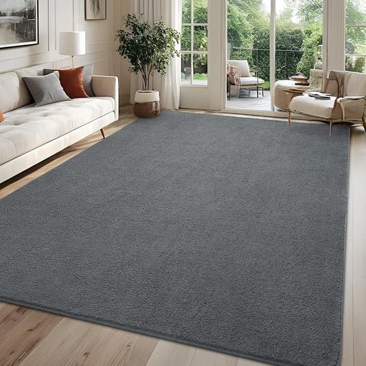 6x9 Dark Grey Area Rug Modern Aesthetic Minimalist | Washable Memory Foam, Low Pile Non Slip Indoor Carpet for Living Room Bedroom Office Classroom College Dorm Room Home Decor