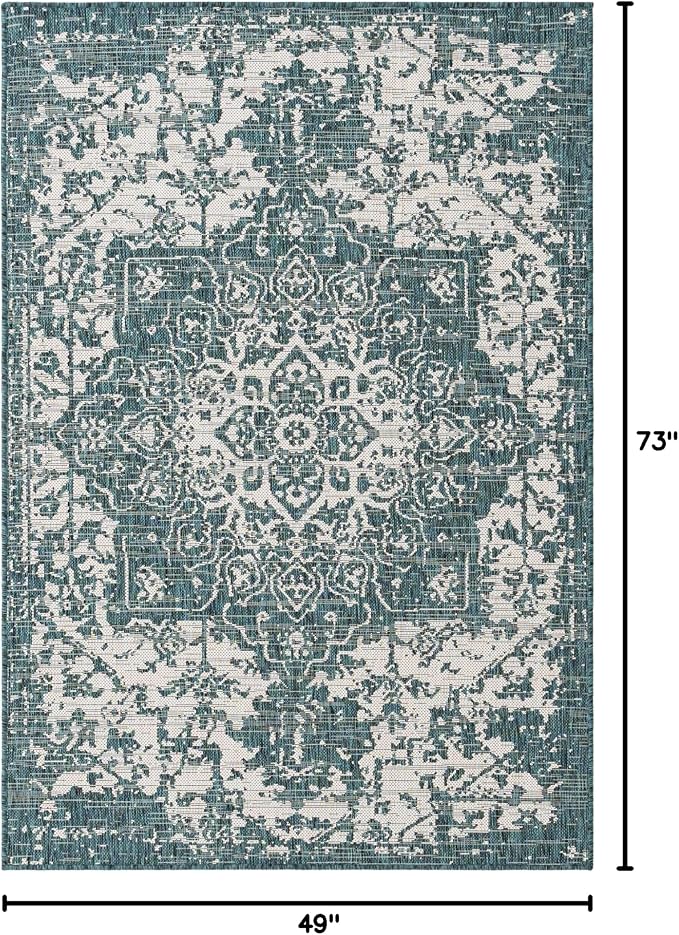 Unique Loom Jill Zarin Outdoor Collection Area Rug - Dubai (4' 1" x 6' 1" Rectangle, Teal/ Ivory)