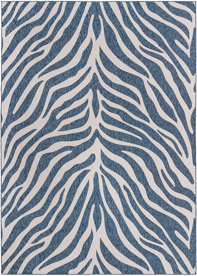 Unique Loom Outdoor Safari Collection Area Rug - Tsavo (10' x 14' 1" Rectangle, Blue/ Ivory)