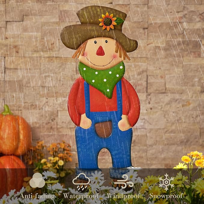 TERESA'S COLLECTIONS Fall Decor for Outdoor Home, Scarecrow for Garden Metal Stakes for Fall Decorations, Autumn Decor for Thanksgiving Decorations, Blue Harvest Yard Signs for Home Lawn Patio, 24"