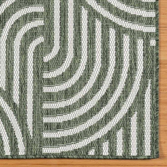 Gertmenian Indoor Outdoor Modern Area Rug - 5x7 Standard, Fade Resistant, Ideal for High Traffic in Living Room, Bedroom, Patio - Geometric, Dk. Green, 25541
