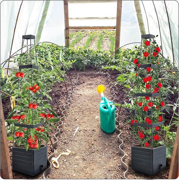 MQFORU Raised Garden Bed, 57" Tomato Planter with Trellis, Tomato Cages for Climbing Vegetables Plant, Self Watering Tomato Support Box for Garden Pots, Use for Patios Greenhouse Indoor Outdoor（1Pc）