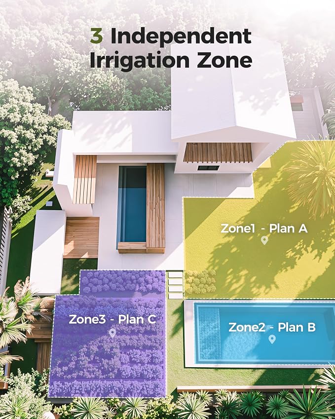Brass Sprinkler Timer 3 Zone, Diivoo Water Hose Timer 3 Outlet for Garden, Programmable Automatic Irrigation with Rain Delay and Manual/Auto Mode Watering for Lawn, Yard, Pool
