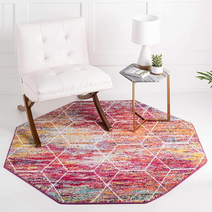 Unique Loom Trellis Frieze Collection Area Rug - Geometric (5' Octagon, Multi/ Black)