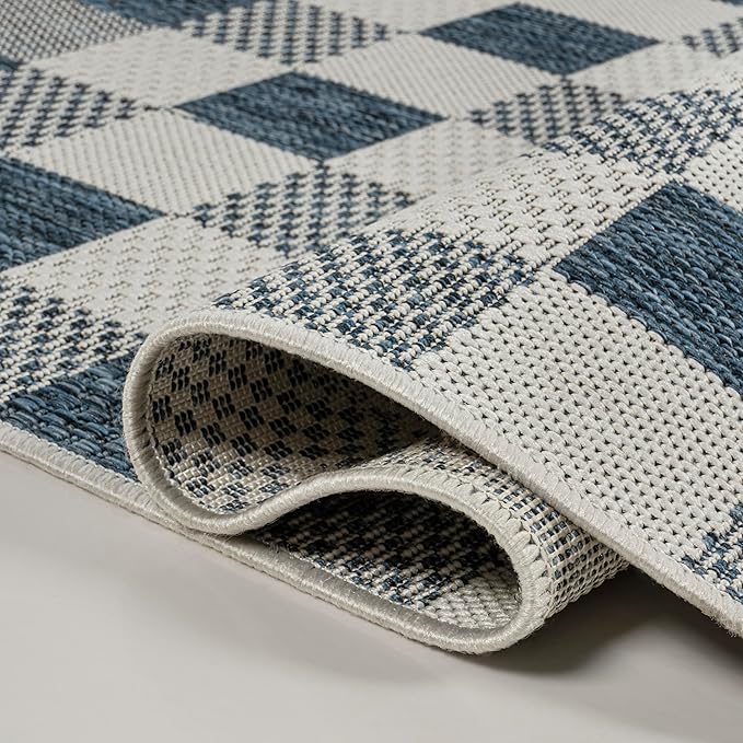 JONATHAN Y Geometric Bold Gingham Indoor Outdoor Area Rug 3X5 Navy/Cream, Darcy Traditional for Backyard, Patio, Porch, Easy-Cleaning, High Traffic, Pet-Friendly, Non-Shedding (TSN201C-3)