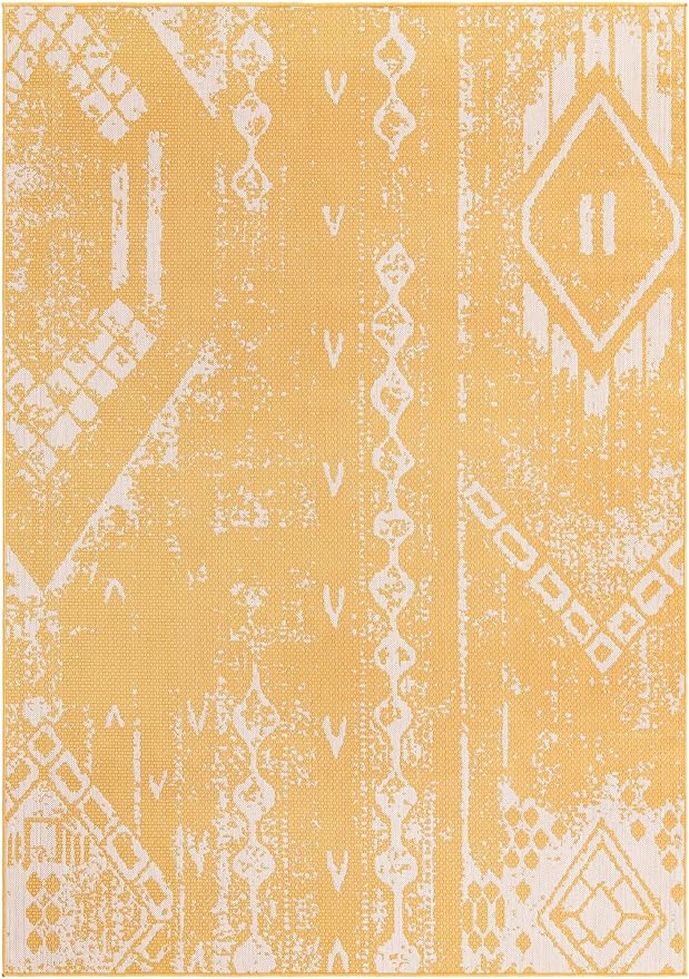 Unique Loom Outdoor Bohemian Collection Area Rug - Anthro (7' 1" x 10' Rectangle, Yellow/ Ivory)