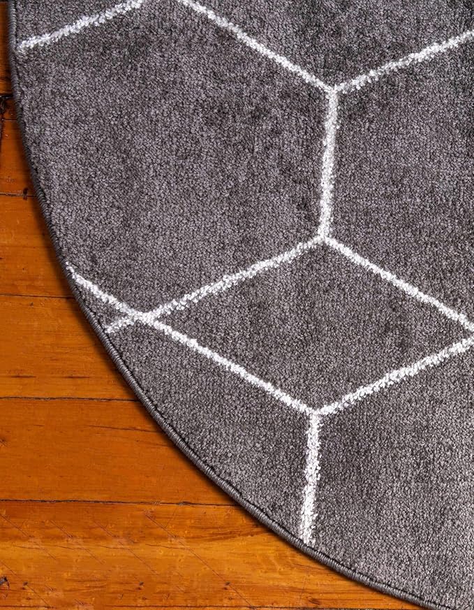 Unique Loom Trellis Frieze Collection Area Rug - Geometric (6' Round, Dark Gray/ Ivory)