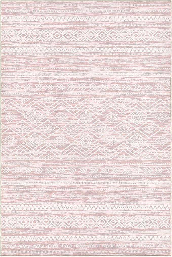 Tortania Area Rug Living Room Rugs- 7x9 Washable Large Soft Neutral Boho Moroccan Bohemian Farmhouse Rug Indoor Floor Carpet for Bedroom Under Dining Table Home Office Decor - Pink