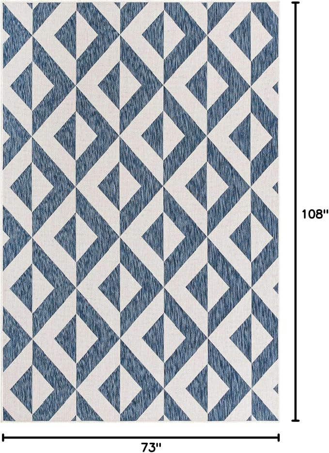 Unique Loom Outdoor Collection Area Rug - Napa (6' 1' x 9' Rectangle, Blue/ Ivory)
