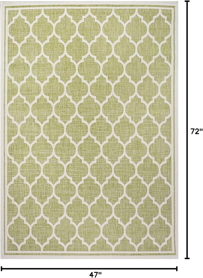 JONATHAN Y Moroccan Trellis Indoor Outdoor Area Rug 4X6 Green/Cream, Trebol Textured Weave for Backyard, Patio, Porch, Easy-Cleaning, High Traffic, Pet-Friendly, Non-Shedding (SMB109G-4)