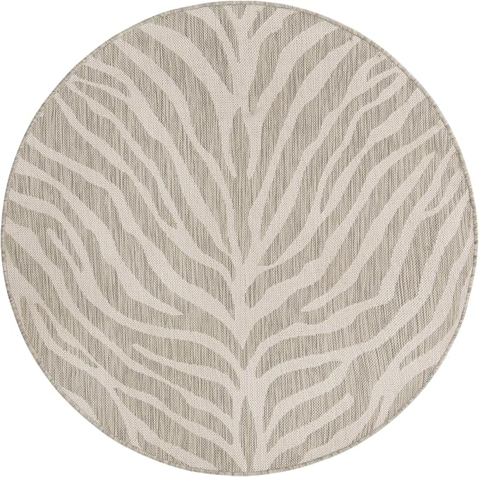 Unique Loom Outdoor Safari Collection Area Rug - Tsavo (4' 1" Round, Gray/ Ivory)