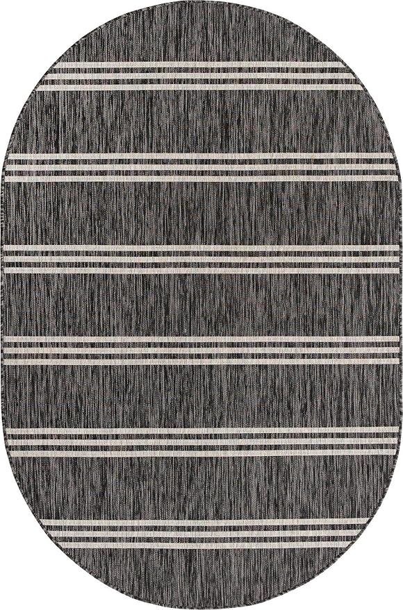 Unique Loom Jill Zarin Outdoor Collection Area Rug - Anguilla (5' 3'' x 8' Oval, Charcoal/ Ivory)