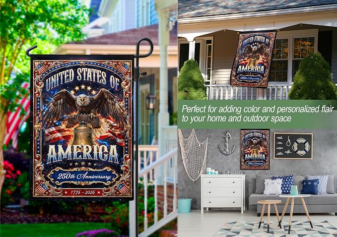 250 Year American Anniversary Flag, 250th Anniversary Patriotic Design, Banner Commemorative Outside Decoration, 250 Years Of Freedom Flag, Garden Flags For Outside 3 (12x18 Inch)
