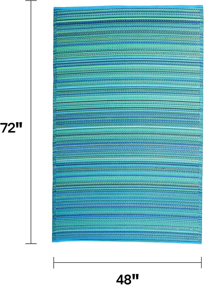 Fab Habitat Outdoor Rug - Waterproof, Fade Resistant, Crease-Free - Premium Recycled Plastic - Striped - Patio, Deck, Porch, Balcony, Laundry Room - Cancun - Turquoise & Moss Green - 4 x 6 ft