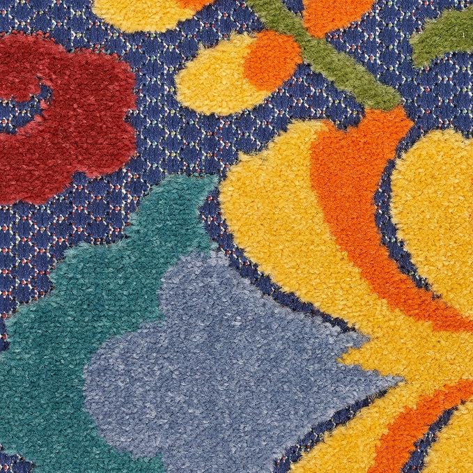 Nourison Home Aloha Navy Multicolor 7'10" x Round Area Rug - Easy Clean, Non Shedding, Bed Room, Living Room, Dining Room, Kitchen (8' x Round)