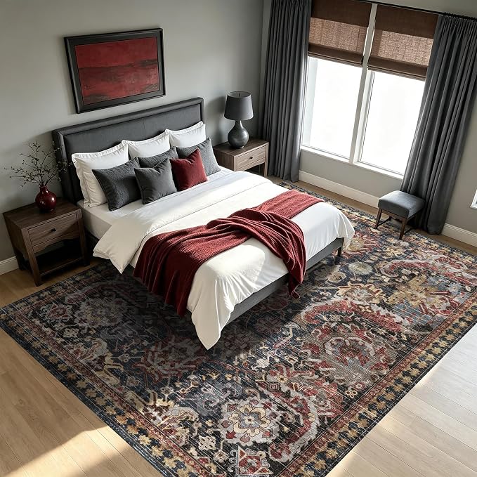 Washable Area Rugs - Perfect for Living Room, Bedroom, Kids Room, Nursery - Stain & Water Resistant Non-Slip, Pet & Child Friendly, Vintage Tribal Area Rugs (Rust, 8' x 10')
