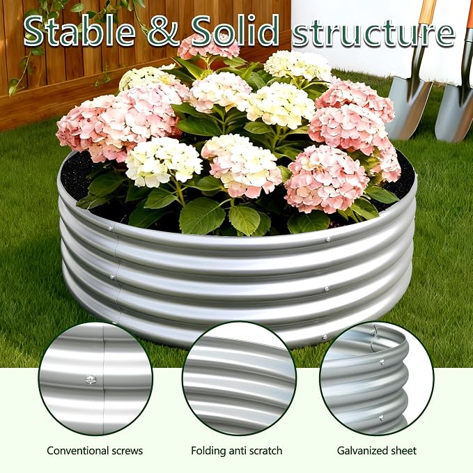 2Pack 4x4x1ft Galvanized Raised Garden Bed, Planter Raised Garden Beds Outdoor, Round Clearance Raised Garden Beds for Gardening Vegetables……