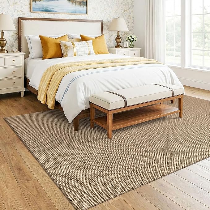 KOZYFLY Washable Area Rug 6x9 ft Rubber Backed Non Slip Rugs for Living Room Braided Cotton Bedroom Rug Woven Office Rugs Indoor Floor Carpets for Dining Bedroom Living Room, Orange Beige/Tan/Brown