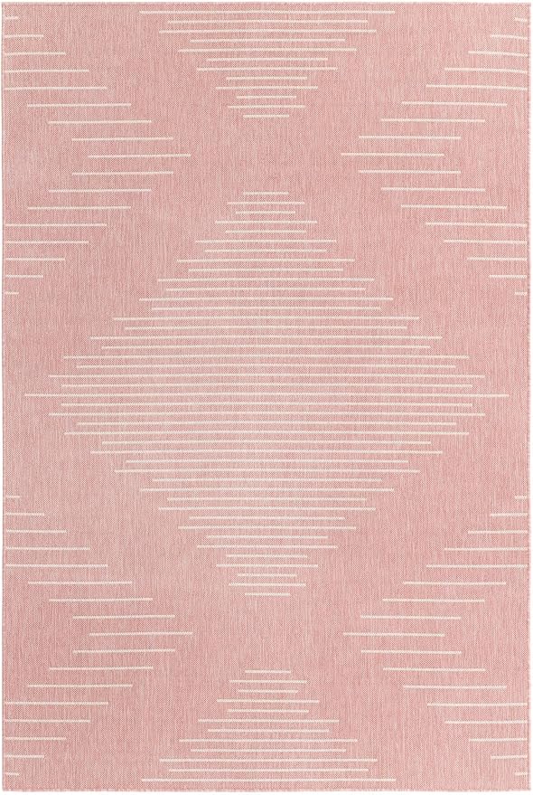 Unique Loom Outdoor Modern Collection Area Rug - Tambor (6' 1" x 9' Rectangle, Pink/ Ivory)