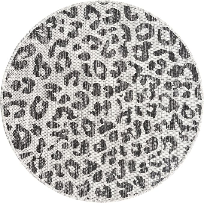Unique Loom Outdoor Safari Collection Area Rug - Leopard (3' 3" Round, Light Gray/ Gray)