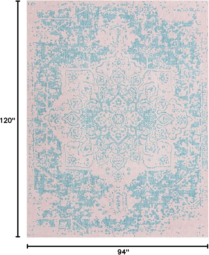 Unique Loom Jill Zarin Jill Zarin Outdoor Collection Area Rug - Dubai (7' 10" x 10' Rectangle, Pink and Aqua/Light Blue)
