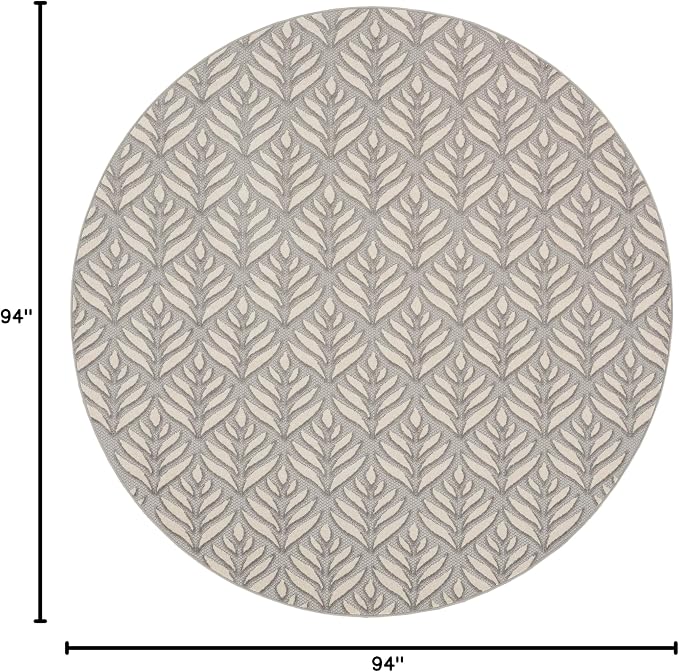 Nourison Home Aloha Indoor/Outdoor Grey 7’10” x Round Area Rug, Easy Cleaning, Non Shedding, Bed Room, Living Room, Dining Room, Backyard, Deck, Patio (8 Round)