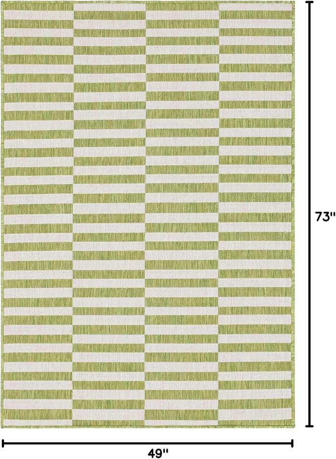 Unique Loom Outdoor Striped Collection Area Rug - Striped (4' 1" x 6' 1" Rectangle, Green/Ivory)