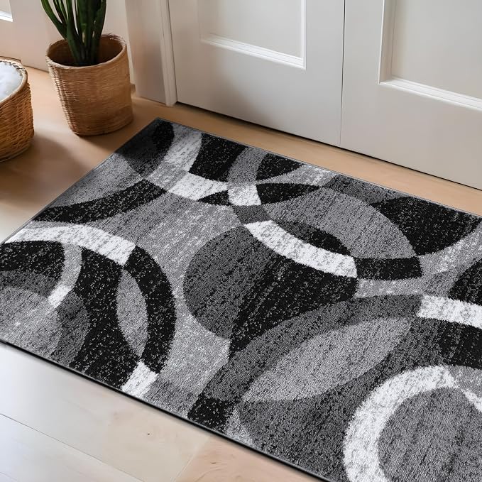 Rugshop Abstract Circles Contemporary High Traffic Area Rug Gray 2'7" x 4' | Rectangular, Size 2'7" x 4', Living Room, Bedroom, Dining Room, Home Office, Kitchen, Entryway, Hallway, Nursery, Kids Room