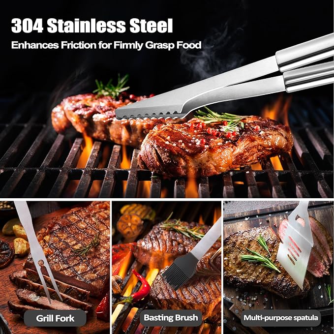 Grandpa Gifts from Grandkids, Grilling Accessories, Heavy Duty Stainless Steel BBQ Grill Tools for Outdoor Grill with Aluminum Case, Grandpa Grill Utensils Ideal Fathers Day Grilling Gift