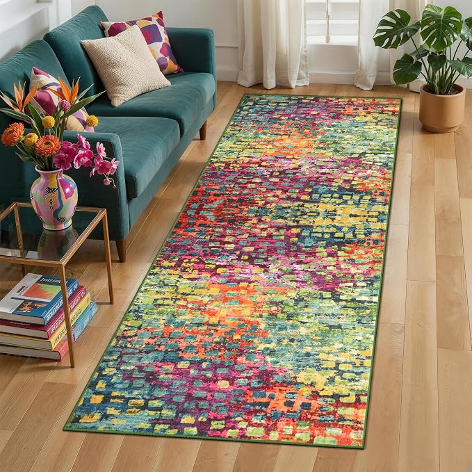 Modern Colorful 2x5 Washable Runner Rug, Abstract Runner Rug Non Slip | Tangsoo Contemporary Indoor Soft Low Pile Runner Rugs for Hallway Laundry Entryway Bedroom Living Room Kitchen Home Decor